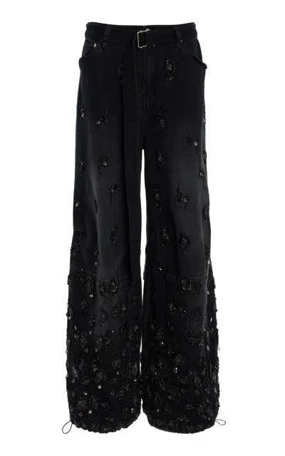 Simkhai Hayworth Embroidered Ufo Cotton Pants In Black