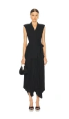 Simkhai Helena Pleated Crepe And Chiffon Midi Dress In Black