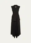 Simkhai Helena Pleated Crepe And Chiffon Midi Dress In Black