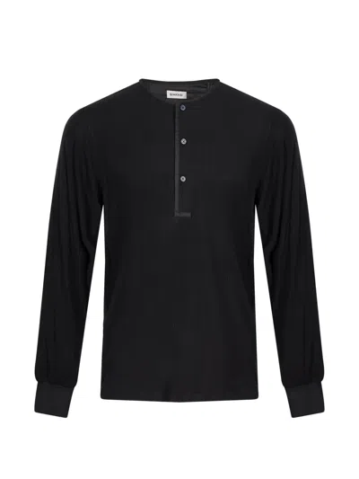 Simkhai Hezekiah Ribbed Long-sleeve Polo Shirt In Black