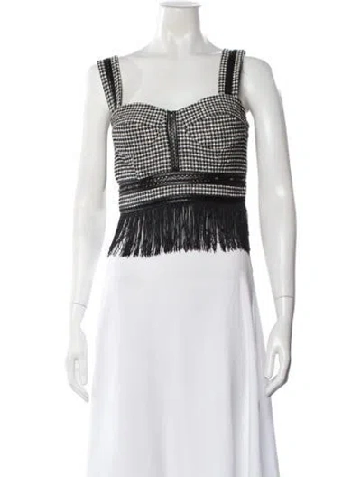 Pre-owned Simkhai Houndstooth Print Square Neckline Crop Top In White