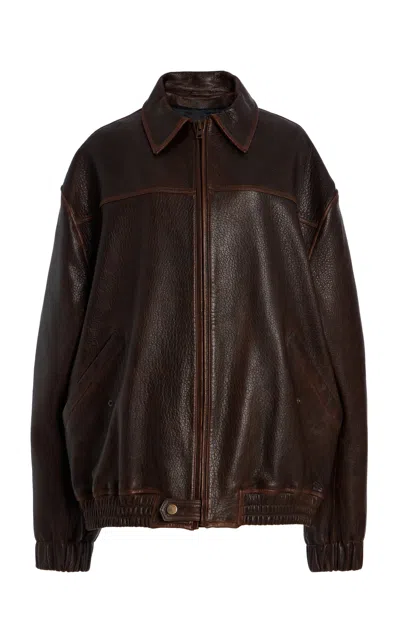 Simkhai Huntington Oversized Lambskin Jacket In Brown