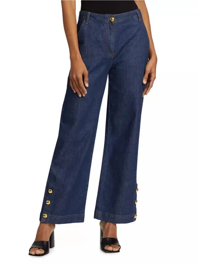 Simkhai Hyra Buttoned Vent Cropped Jeans In Deep Indigo In Dark Denim