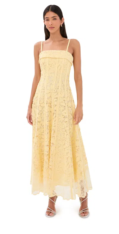 Simkhai Imogen Cotton Lace Bustier Midi Dress Buttercream In Yellow