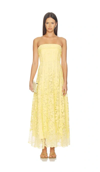Simkhai Imogen Cotton Lace Bustier Midi Dress In Yellow