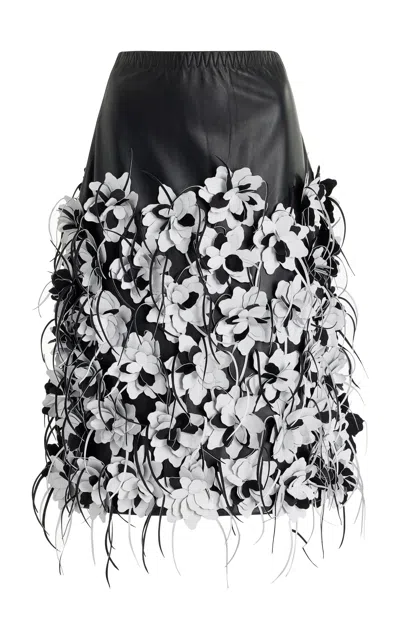 Simkhai Imogen Floral-appliquéd Vegan Leather Midi Skirt In White