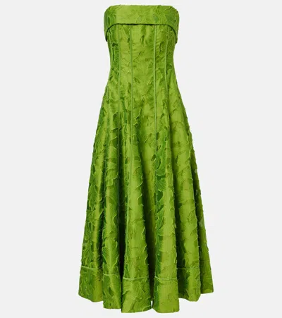 Simkhai Imogen Jacquard Strapless Midi Dress In Green