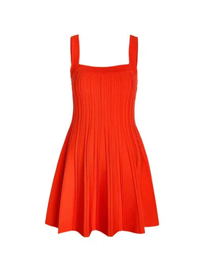 Simkhai Indie Ribbed-knit Flared Mini Dress In Red