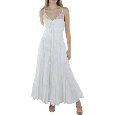 Simkhai Indy Plisse Womens Poplin Mesh Inset Maxi Dress In White