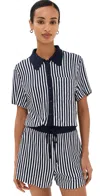 Simkhai Ireland Short Sleeve Cropped Camp Shirt In Midnight Stripe In Midnight Stripe
