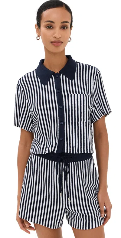 Simkhai Ireland Cropped Camp Shirt Midnight Stripe
