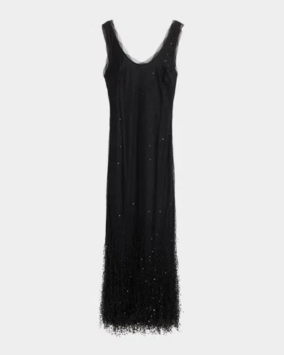 Simkhai Irisa Beaded Fringe Lace Midi Dress In Black
