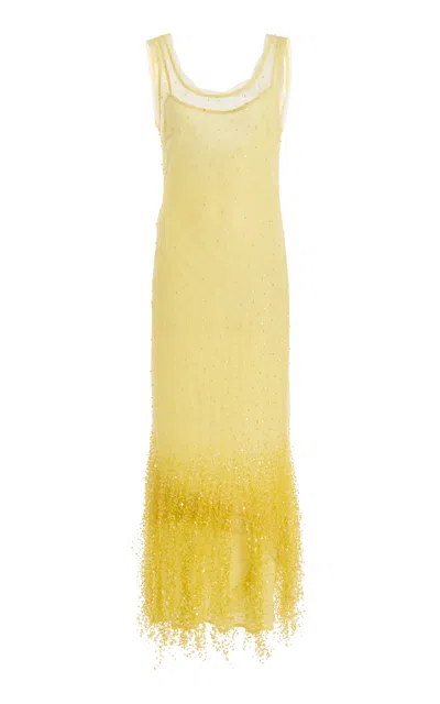 Simkhai Irisa Beaded Lace Midi Dress In Yellow