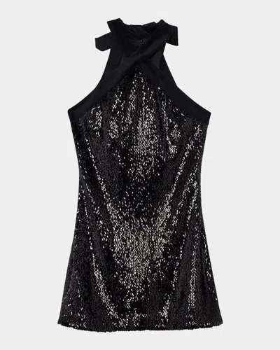 Simkhai Isla Velvet-trimmed Sequined Jersey Halterneck Mini Dress In Black