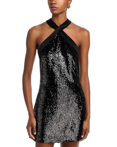 Simkhai Isla Velvet-trimmed Sequined Jersey Halterneck Mini Dress In Black