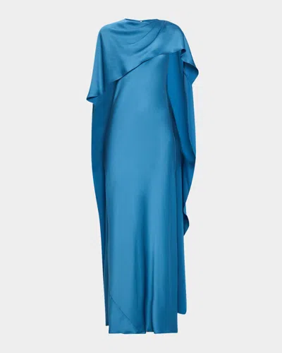 Simkhai Izel Caped Satin Gown In Blue