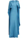 Simkhai Izel Caped Satin Gown In Blue