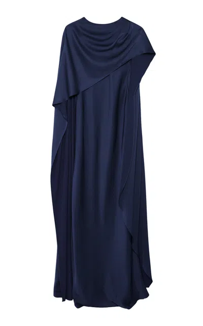 Simkhai Izel Satin Cape Gown In Navy
