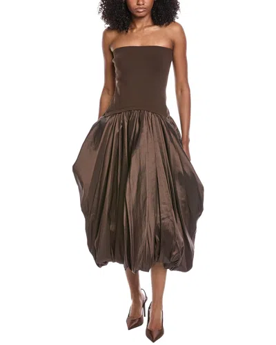 Simkhai Izzy Strapless Taffeta Midi Dress In Brown
