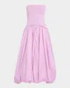 Simkhai Izzy Strapless Mixed Media Bubble Midi Dress In Purple