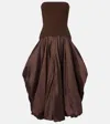 Simkhai Izzy Strapless Taffeta Midi Dress In Brown