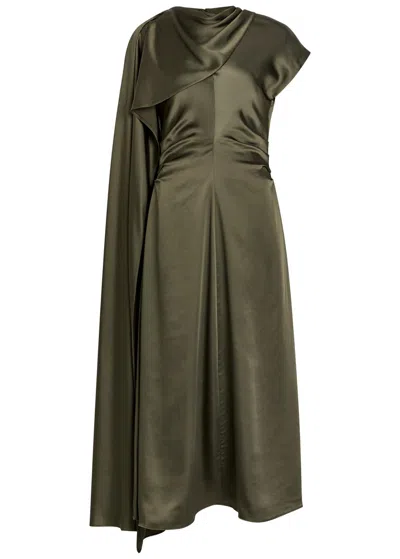 Simkhai Jacka Cape Satin-crepe Midi Dress In Green