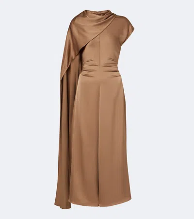 Simkhai Jacka Caped Satin Midi Dress In Brown