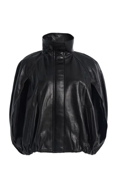 Simkhai Jada Leather Cape Jacket In Black
