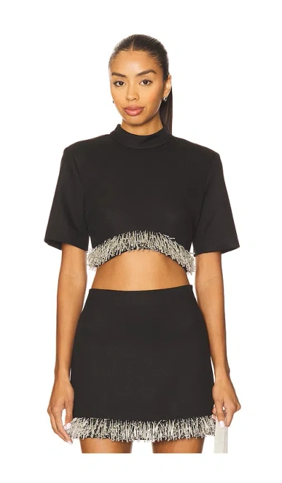 Simkhai Jalen Beaded Short-sleeve Crop Top In Black
