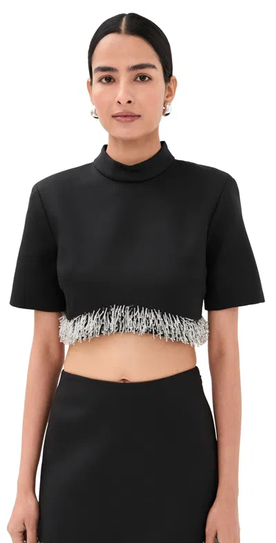 Simkhai Jalen Beaded Short-sleeve Crop Top In Black