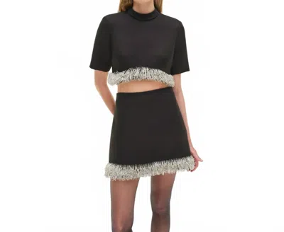 Simkhai Jalen Beaded Short-sleeve Crop Top In Black