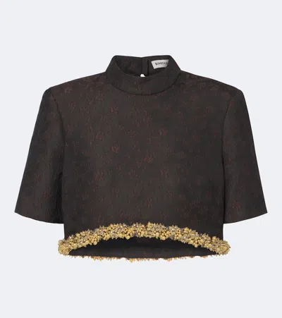 Simkhai Jalen Embellished Jacquard Crop Top In Brown