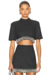 Simkhai Fringe-trimmed Short-sleeve Top In Black