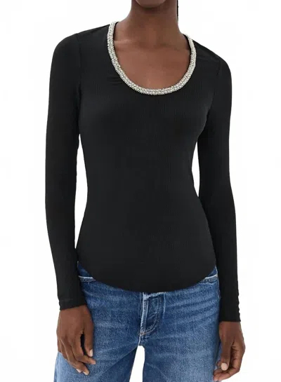Simkhai Janay Long Sleeve U-neck Top In Black