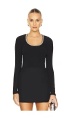 Simkhai Janay Long Sleeve U-neck Top In Black In 黑色