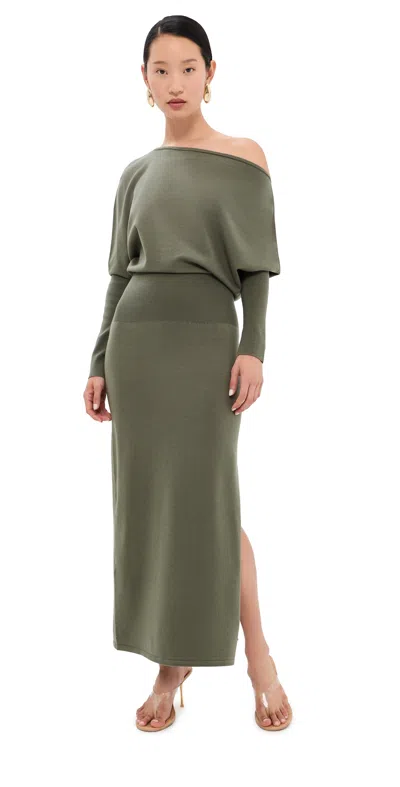 Simkhai Janese Off Shoulder Knit Dress Sea Turtle In Green