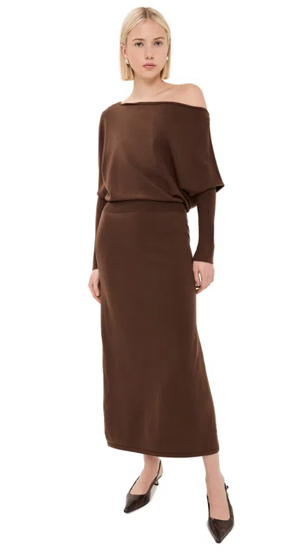 Simkhai Janese Off Shoulder Midi Dress Chocolate