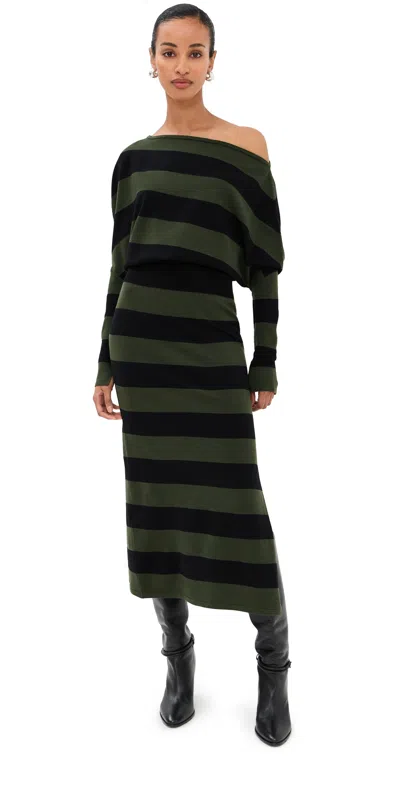 Simkhai Janese Off Shoulder Midi Dress Cypress Stripe In Green