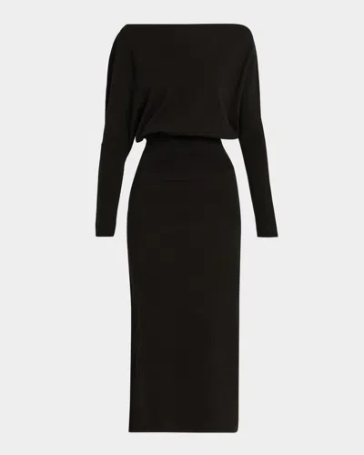 SIMKHAI JANESE OFF-SHOULDER WOOL MIDI DRESS