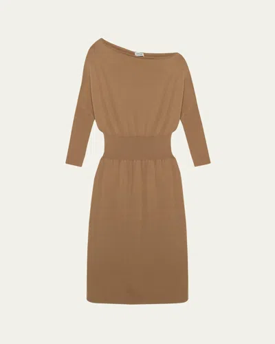 SIMKHAI JANESE OFF-THE-SHOULDER KNIT MIDI DRESS