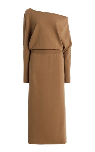 Simkhai Janese Off-the-shoulder Wool Midi Dress In Brown