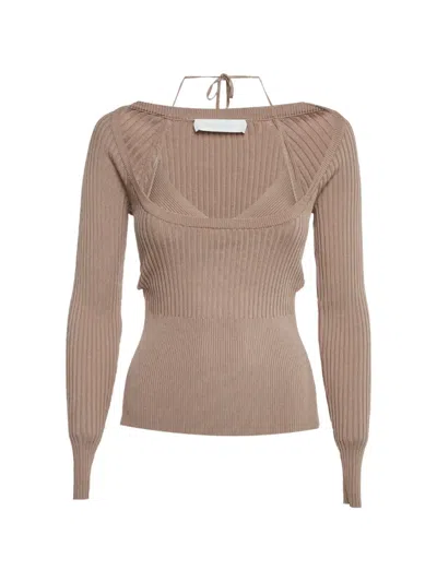 Pre-owned Simkhai Jayline Rib-knit Sweater In Neutrals