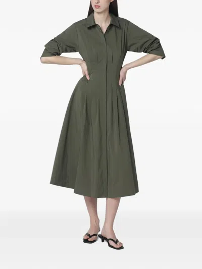 Simkhai Midi Shirt Dress Belted Pleated Pockets In Green