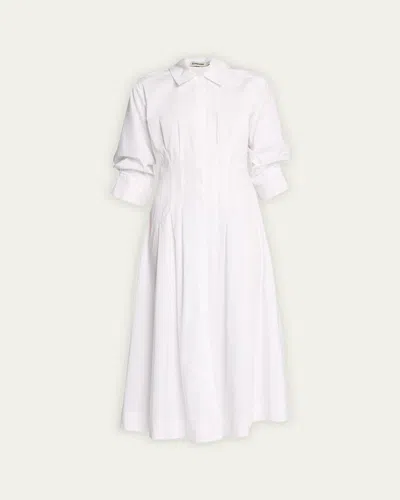 Simkhai Jazz Pleated Cotton-blend Poplin Midi Shirt Dress In White