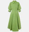 Simkhai Jazz Pintucked Cotton-blend Poplin Midi Shirt Dress In Green