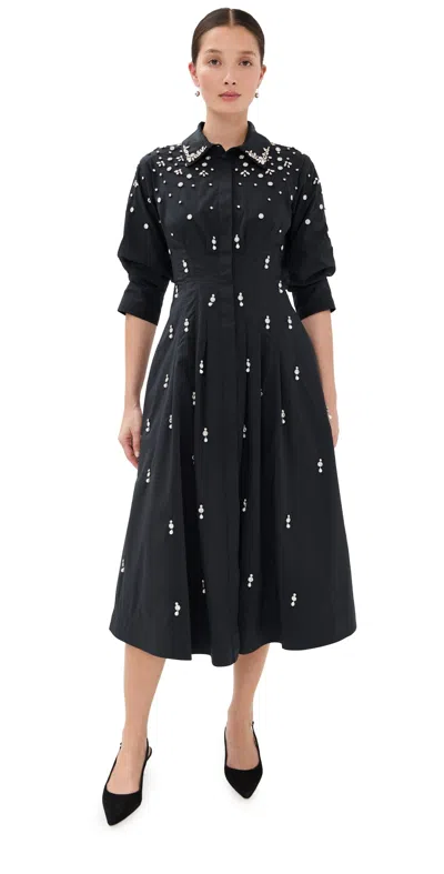 Simkhai Jazz Embellished Pintuck Midi Dress Black