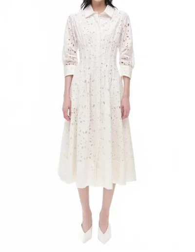 SIMKHAI JAZZ EMBROIDERED PINTUCK MIDI DRESS IN WHITE