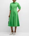 Simkhai Jazz Pintucked Cotton-blend Poplin Midi Shirt Dress In Parakeet