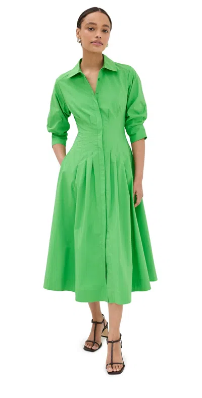 Simkhai Jazz Pintucked Cotton-blend Poplin Midi Shirt Dress In Bright Green