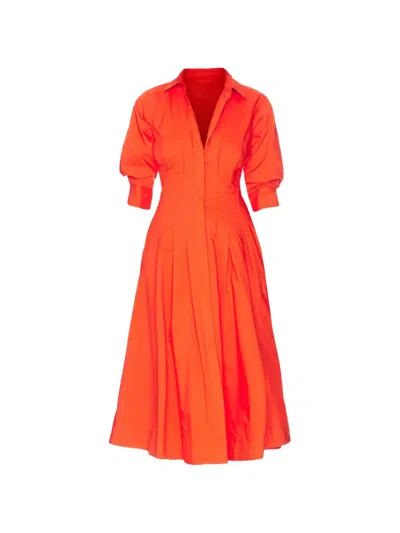 Simkhai Jazz Pintuck Midi Shirt Dress In Red